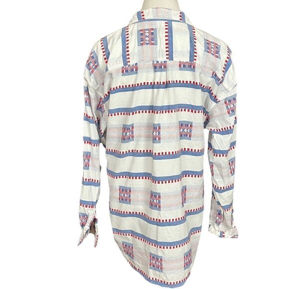Vintage 90’s Gitano White, Blue & Red Lightweight Cotton Button Down Shirt L - Picture 4 of 6